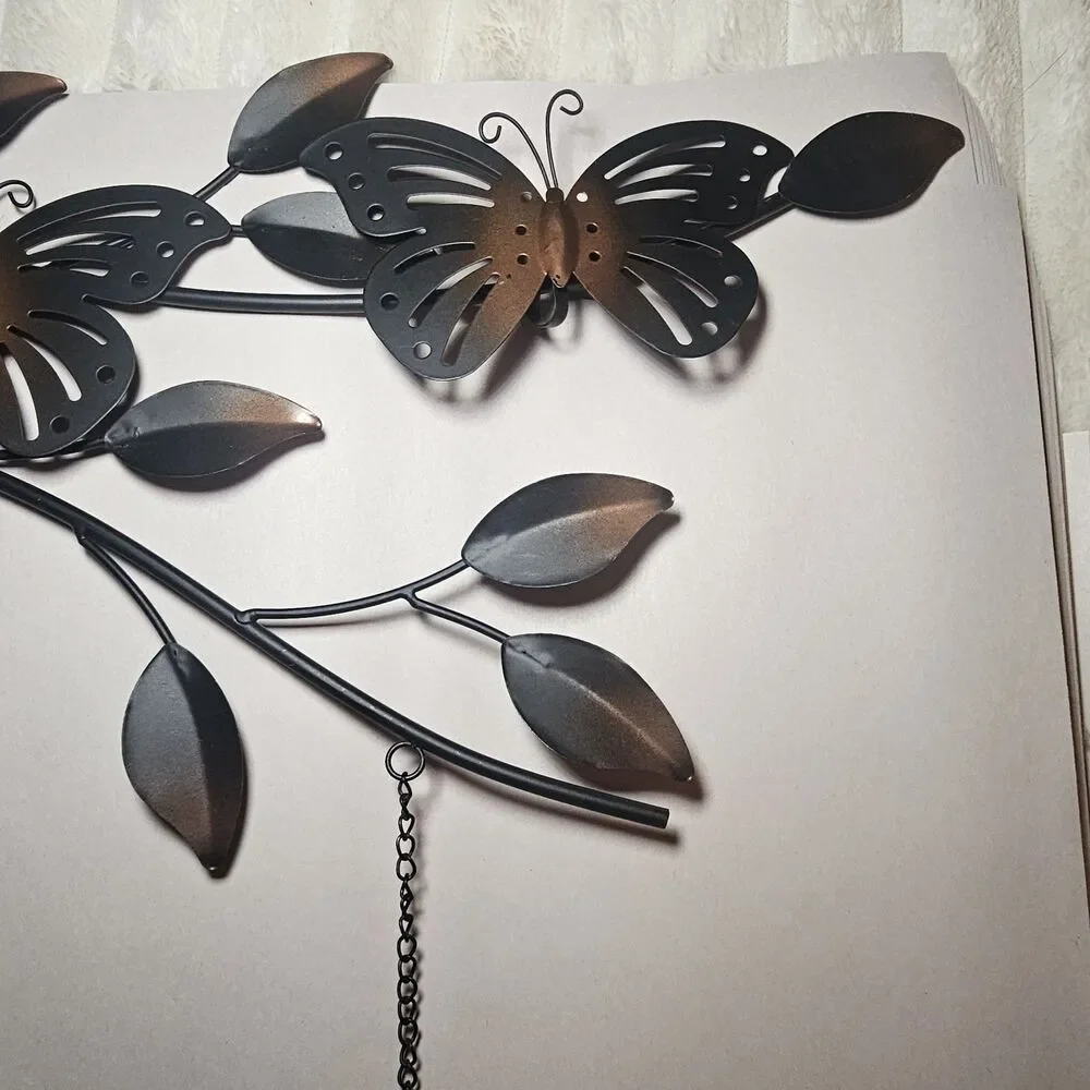 Dark Brown Tree Branch Metal Butterfly 3 Photo Frame Wall Hanging